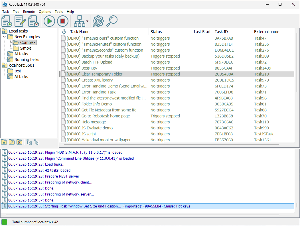 RoboTask main window — task list, scheduler and automation dashboard on Windows