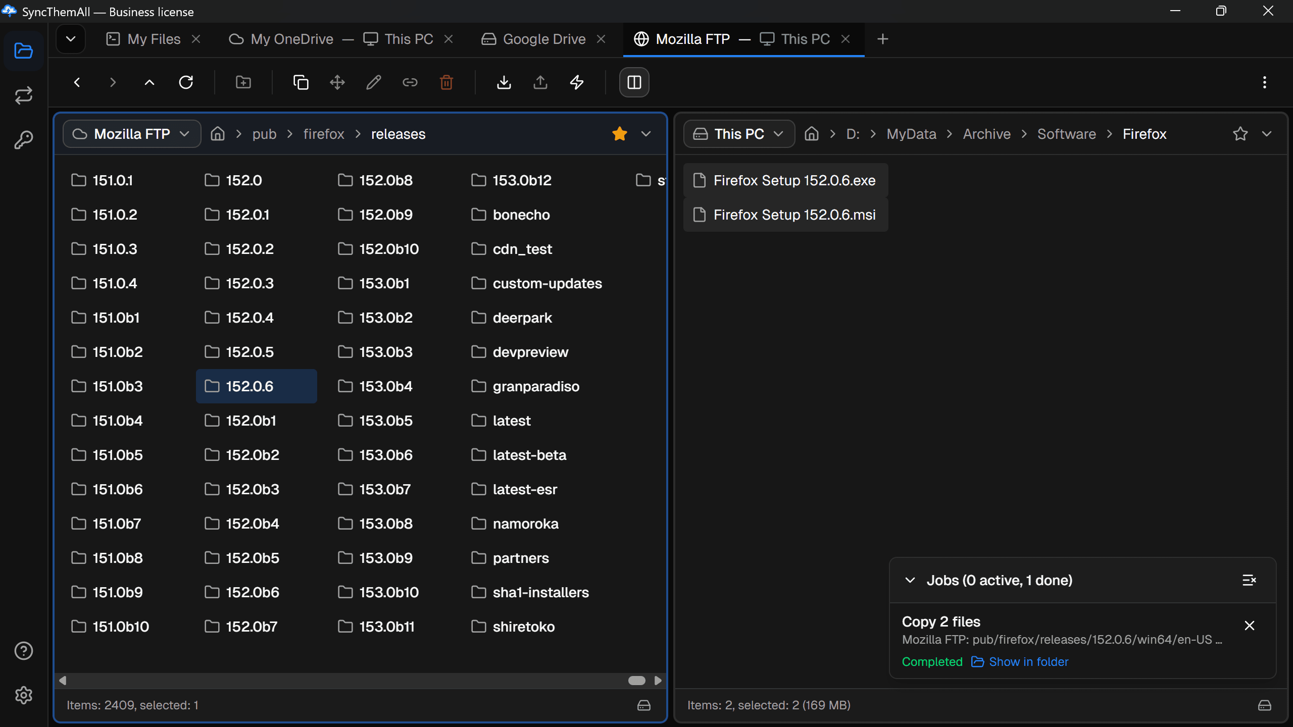 SyncThemAll's two-pane view — a cloud remote on each side